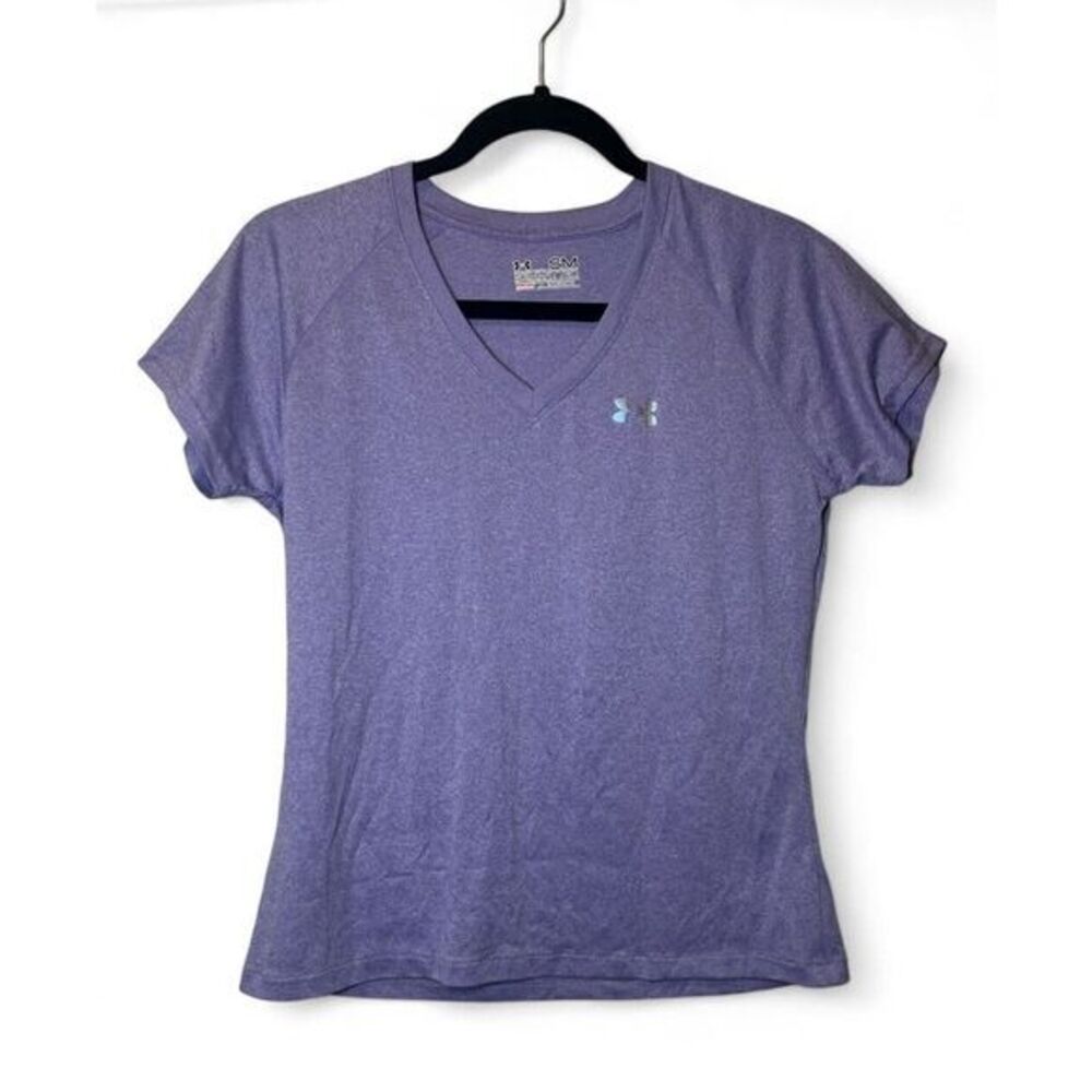 Under Armour Women Small‎ Purple Short Sleeve Semi-Fitted Heat Gear Logo Shirt